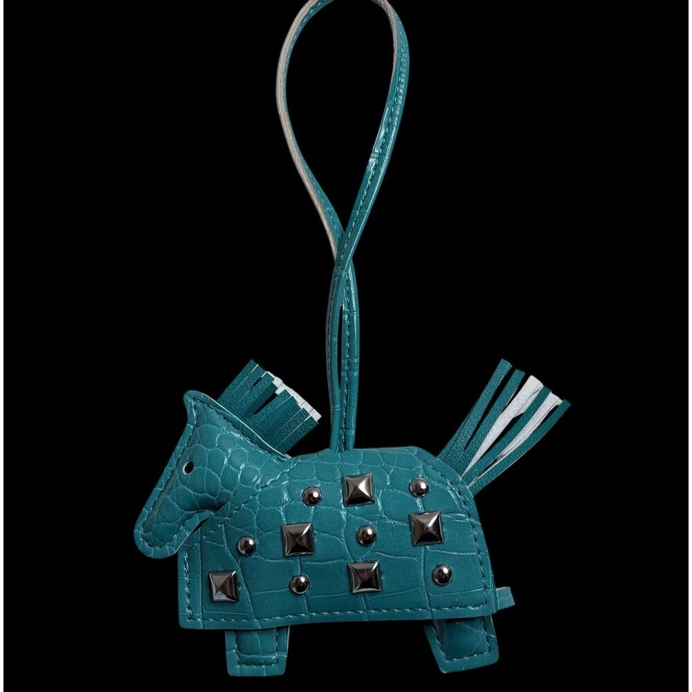 Warhorse bag charm in Green- embossed with silver studs